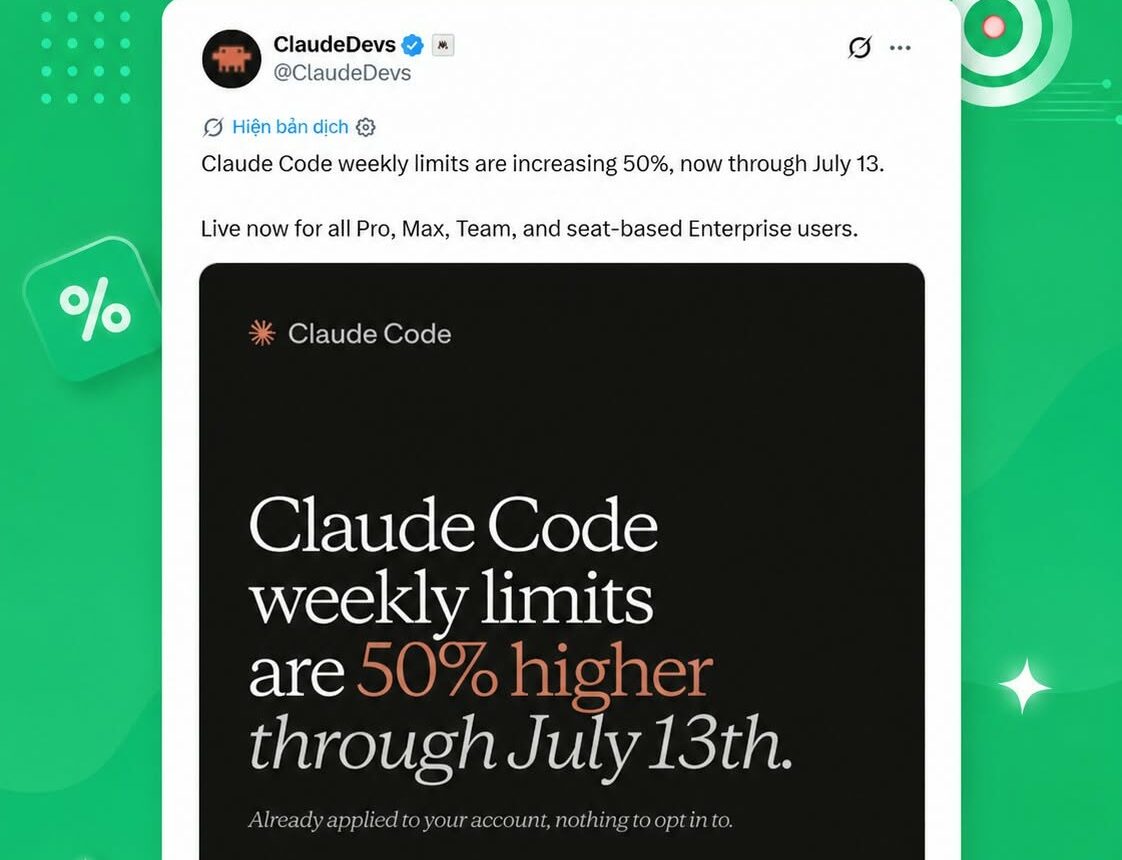 Claude Code nâng cấp hạn mức: Cơ hội tối ưu workflow Agentic cho builder và doanh nghiệp